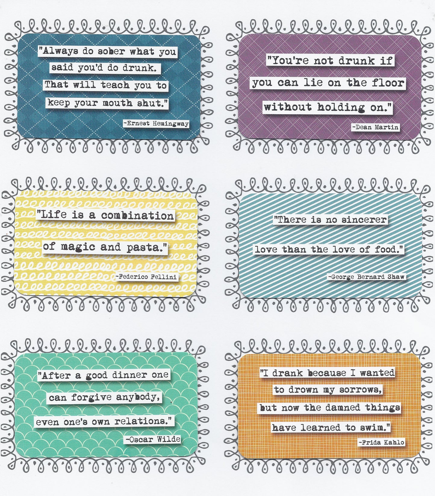 Food and Drink Pocket Wisdom Mini Quote Cards Set of 12