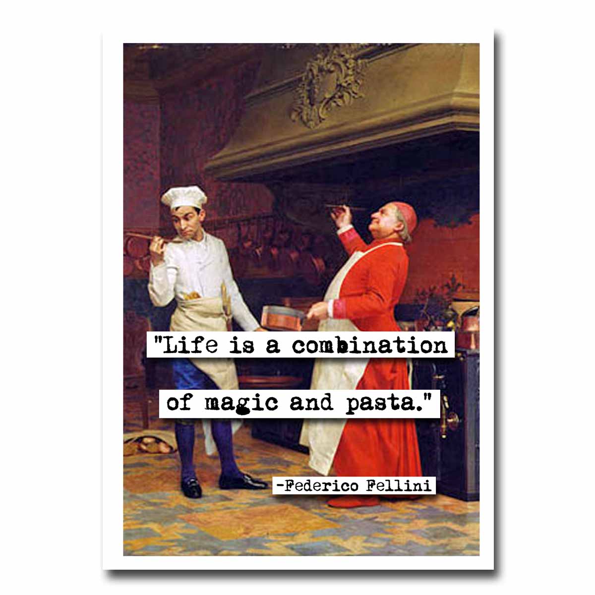 Federico Fellini Magic and Pasta Quote Blank Greeting Card