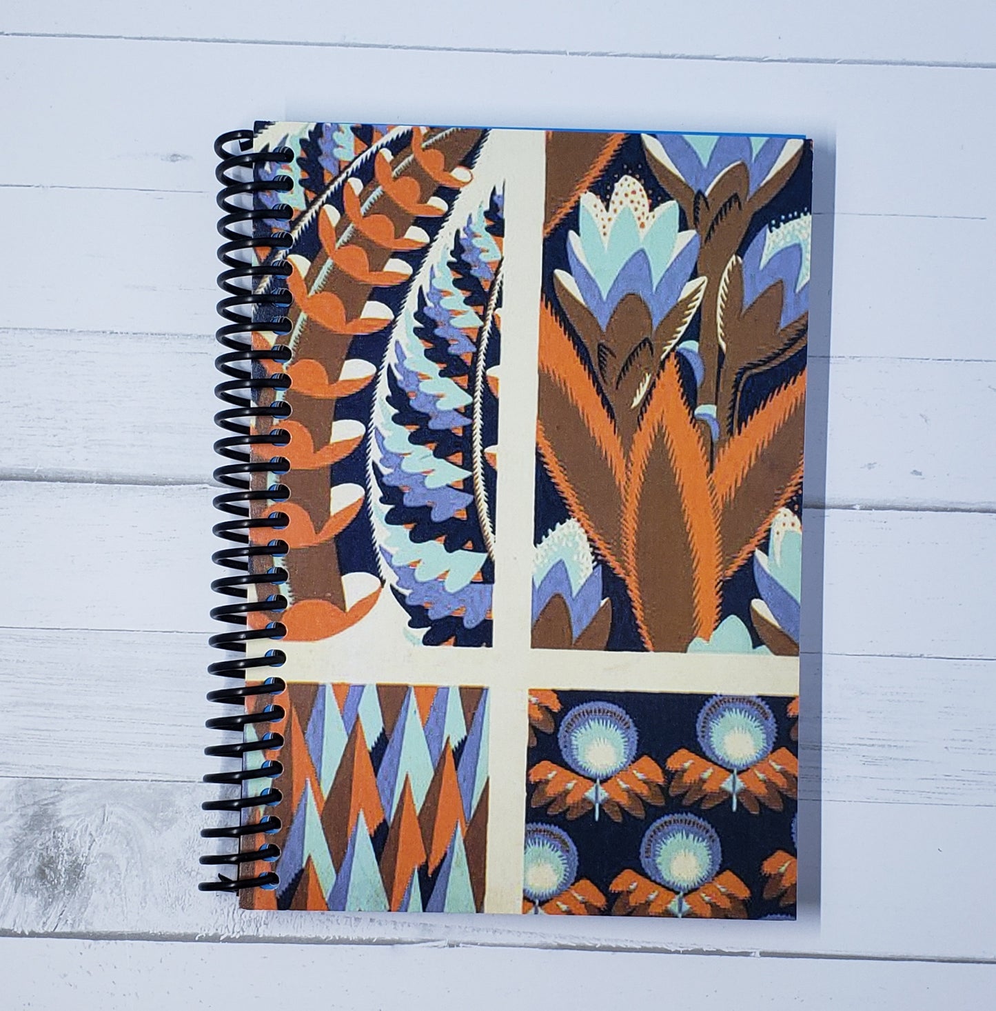 Blue and Orange Floral Design Unlined 5x7 Notebook