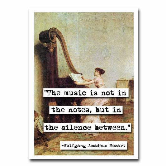 Mozart The Silence Between Quote Blank Greeting Card