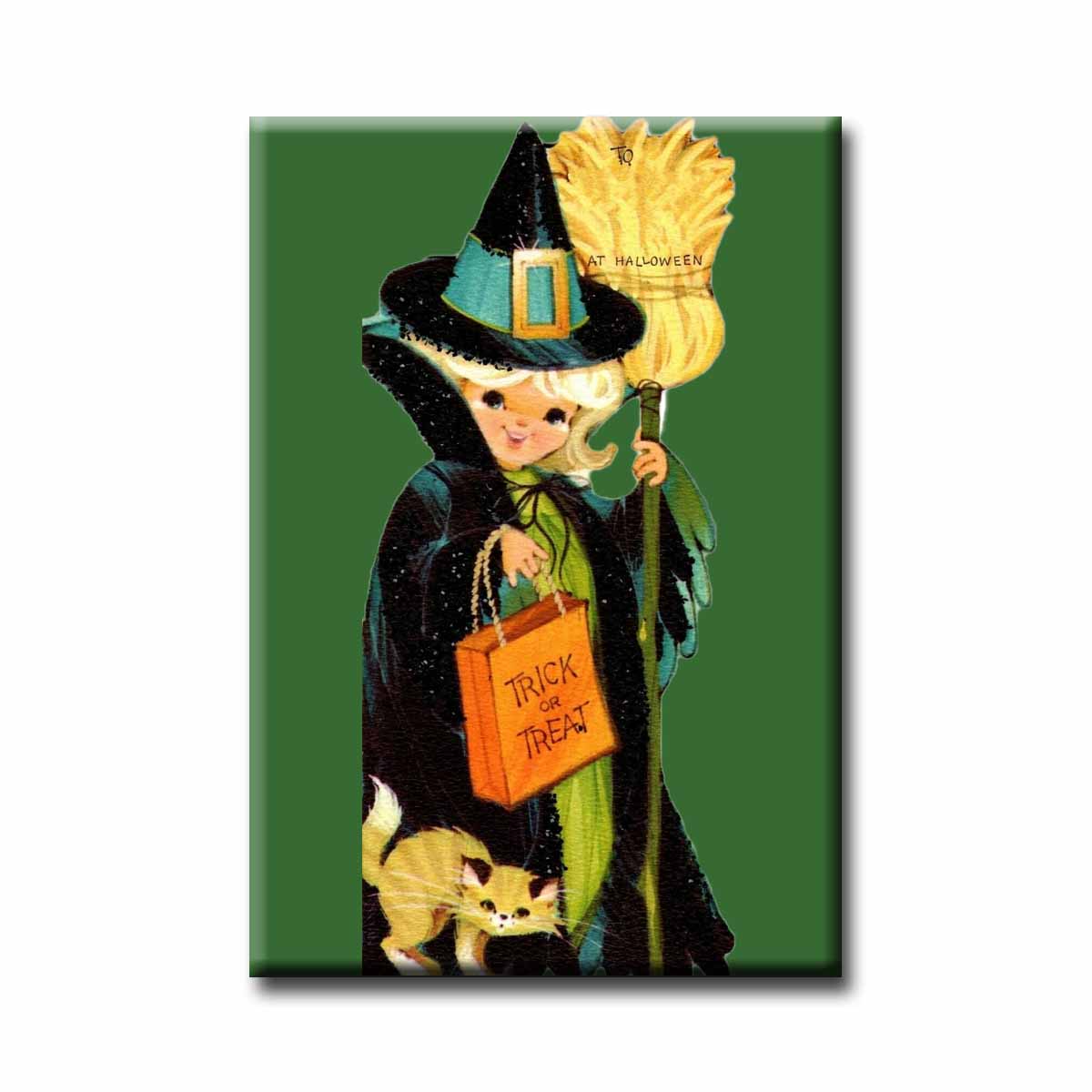 Trick or Treat Witch Vintage Halloween Refrigerator Magnet