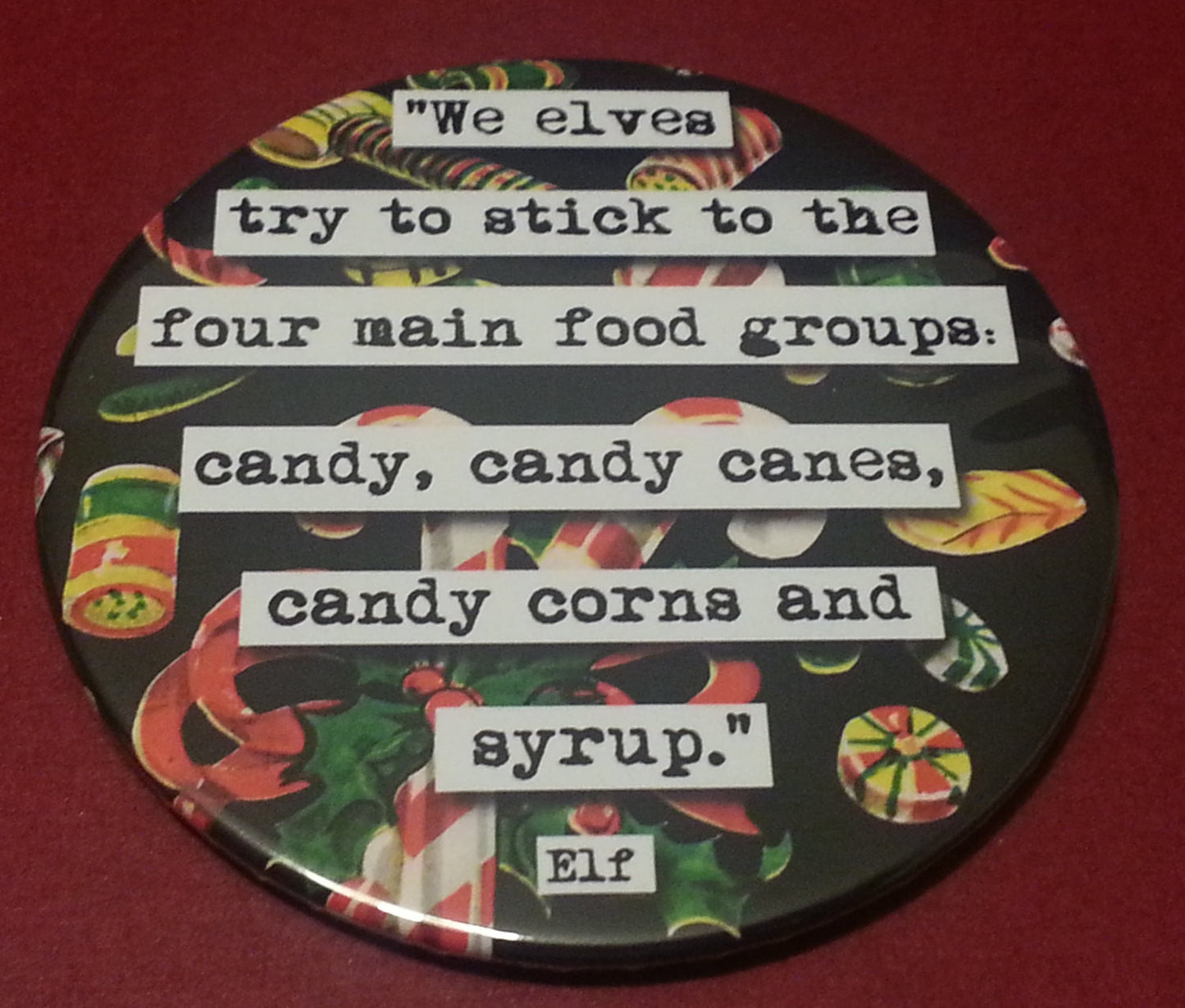 Elf Four Main Food Groups Quote Coaster